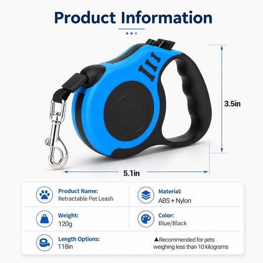 10 FT Retractable Dog Leash, Automatic Telescopic Pet Walking Leash with Non-Slip Handle, Durable Easy Grip Dog Tape Traction Rope for Small Medium Dogs, Blue