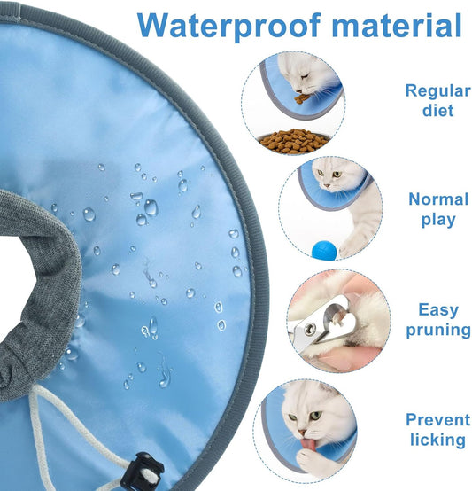 10.5 Inch Adjustable Elizabethan Collar for Cats - Soft & Comfortable Cat Cone Collar to Stop Licking & Scratching, Waterproof & Breathable Pet Cone(Cerulean Blue)