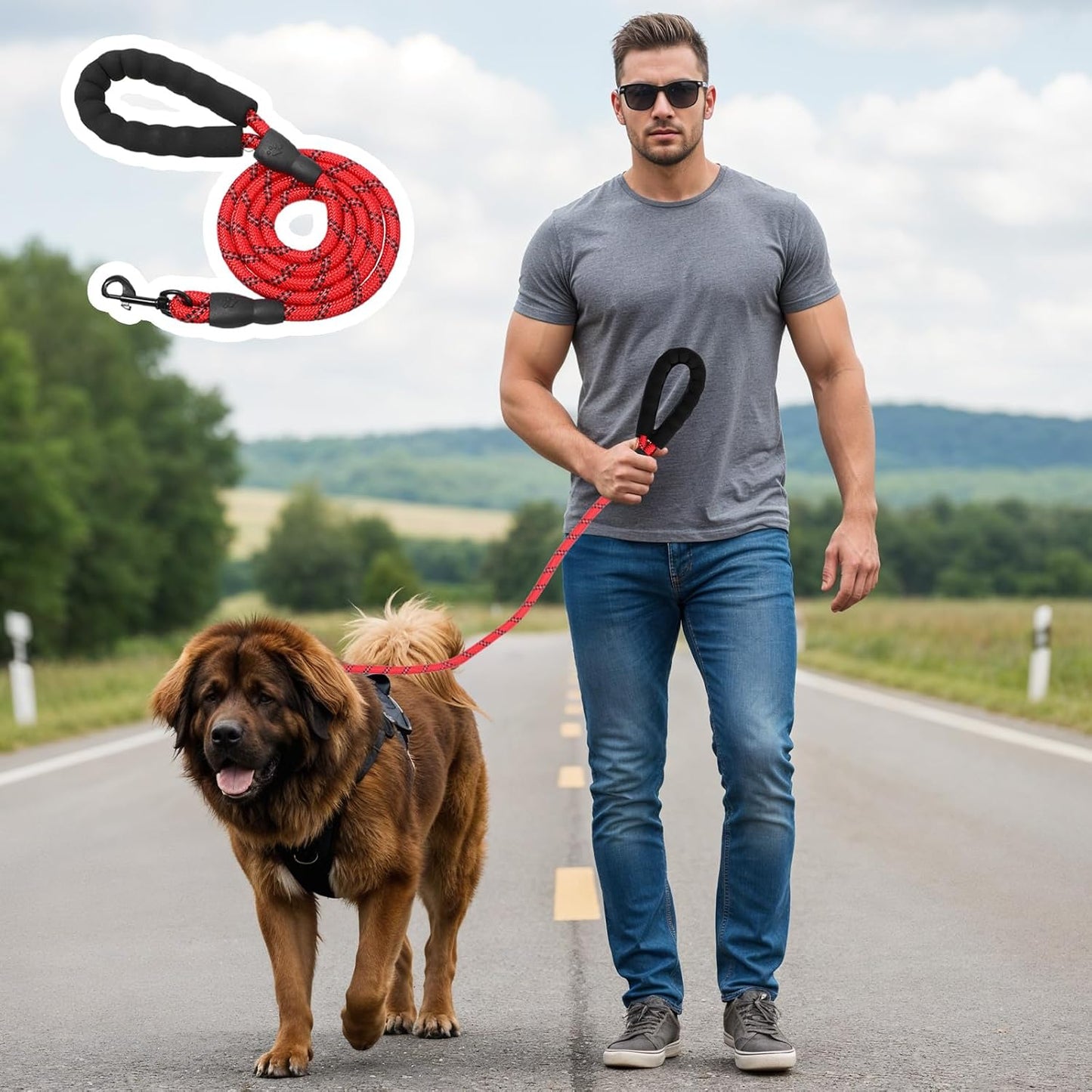 12 Pack Rope Dog Leash, 5.2FT Nylon Pet Leash with Reflective Thread, Soft Padded Handle Thick for Large Medium Dogs Small Puppy