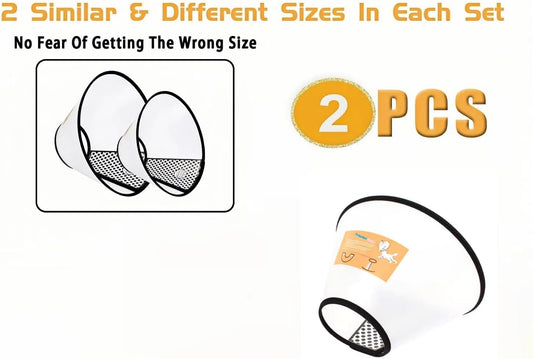 2PCS Adjustable Dog Recovery Cone, Plastic E-Collar for Cats and Dogs, Comfortable Elizabethan Collar to Help Reduce Licking and Scratching, Soft Edge Pet Cone for Large Medium Small Pets, White, L
