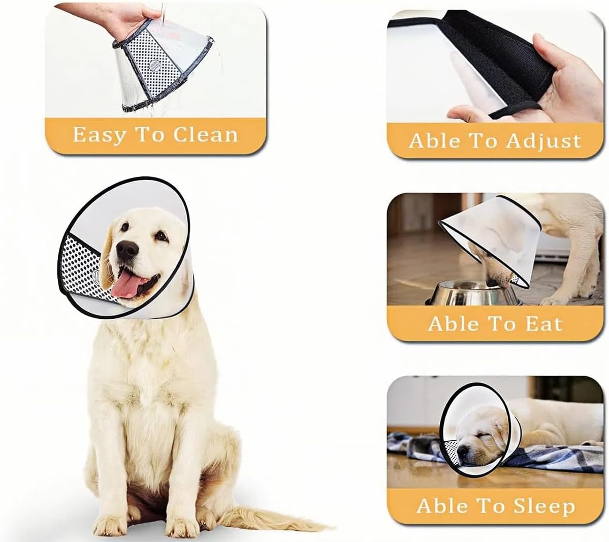 2PCS Adjustable Dog Recovery Cone, Plastic E-Collar for Cats and Dogs, Comfortable Elizabethan Collar to Help Reduce Licking and Scratching, Soft Edge Pet Cone for Large Medium Small Pets, White, L