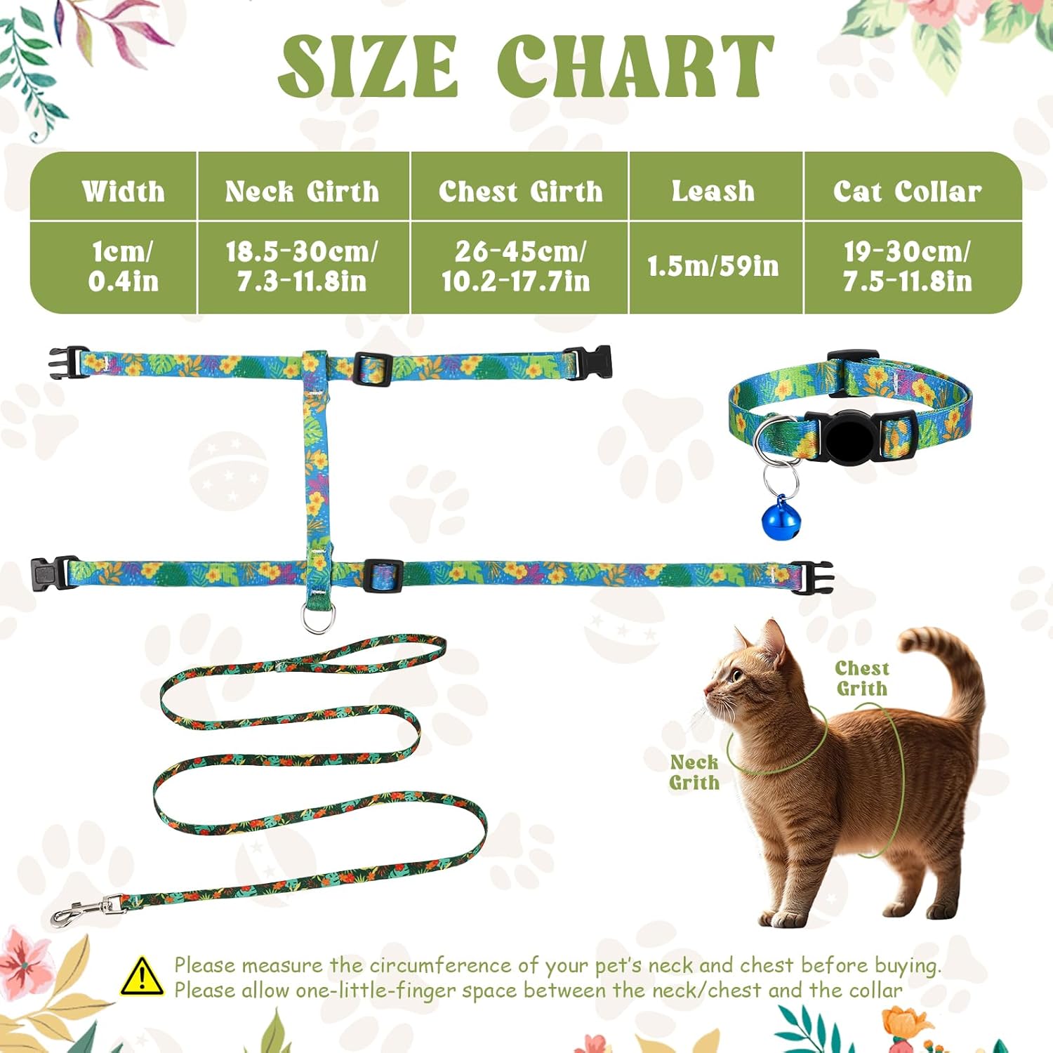 2 Pack Cat Harness and Leash Set - Escape Proof Adjustable Cat Harness, Outdoor Travel Harness for Cats & Kittens Multicolor
