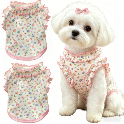 2 Pack Dog Clothes for Small Dogs Cats Cotton Rainbow Striped Dog T Shirt with Ruffled Hem, Soft Breathable Puppy Vest Spring Summer Pet Tank Tops, Sunflowers S