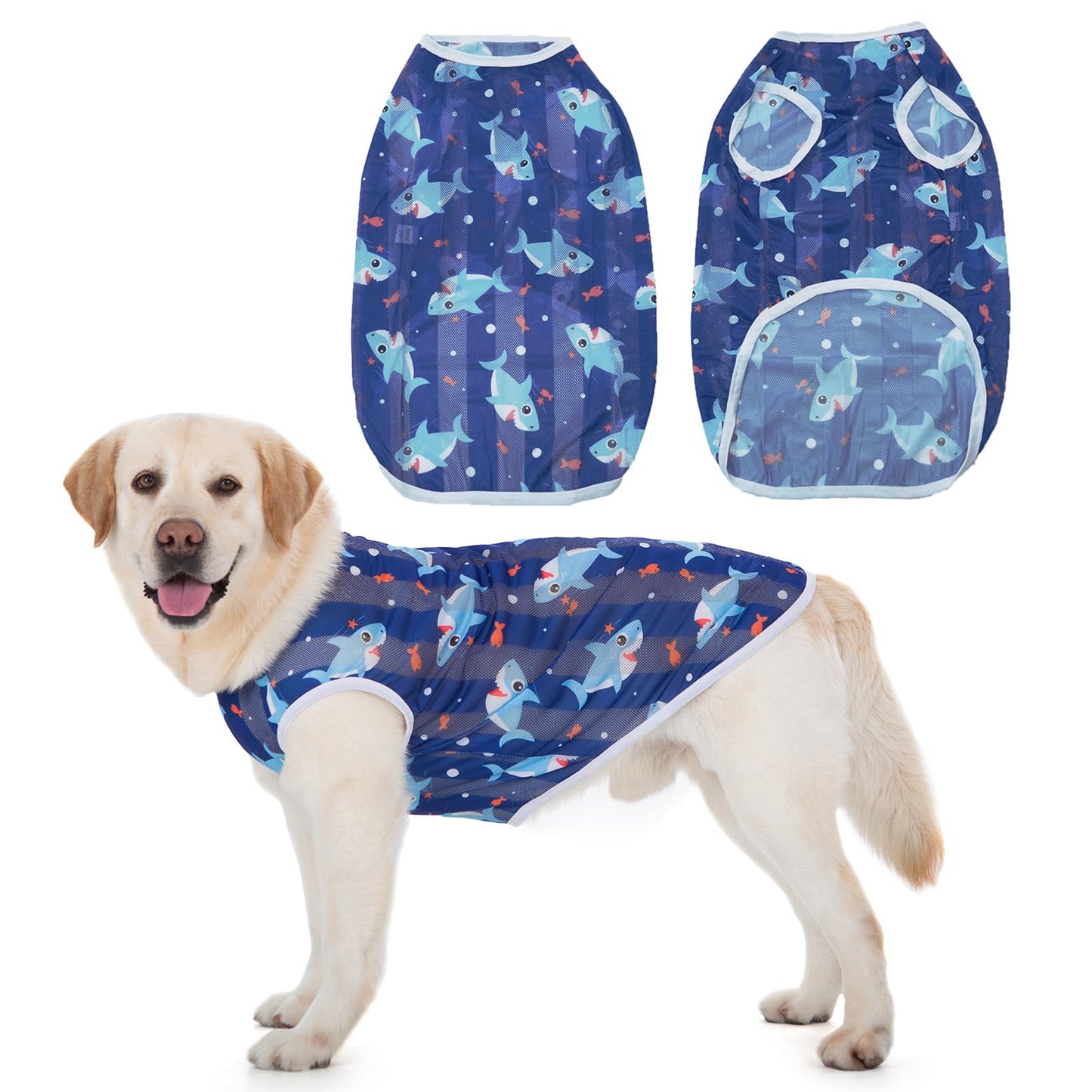 Dog Cooling Shirt for Medium Large Dogs, Breathable Mesh Dog T Shirt with Sun Protection, Lightweight Summer Dog Clothes, Soft Cooling Pajama Vest for Sleeping Walking Outdoor（Circular-30）