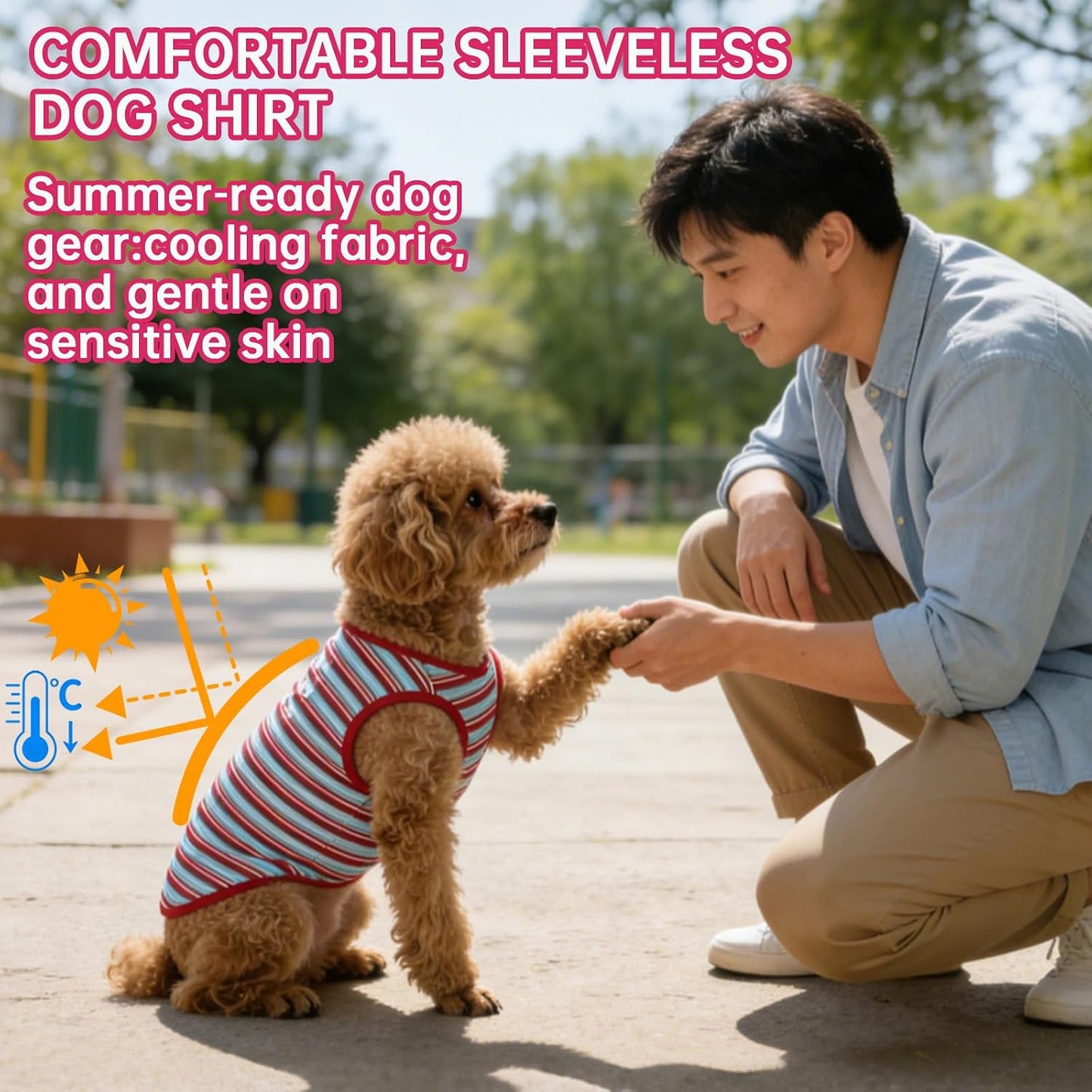 Dog Shirts Sleeveless Dog T Shirts Soft Pet T-Shirt Classic Red Stripes Print for Puppy Small Medium Large Dogs Breathable Pet Vest for Birthday, Photo Props & Daily Wear (Large (20-30lb), Red Stripe)
