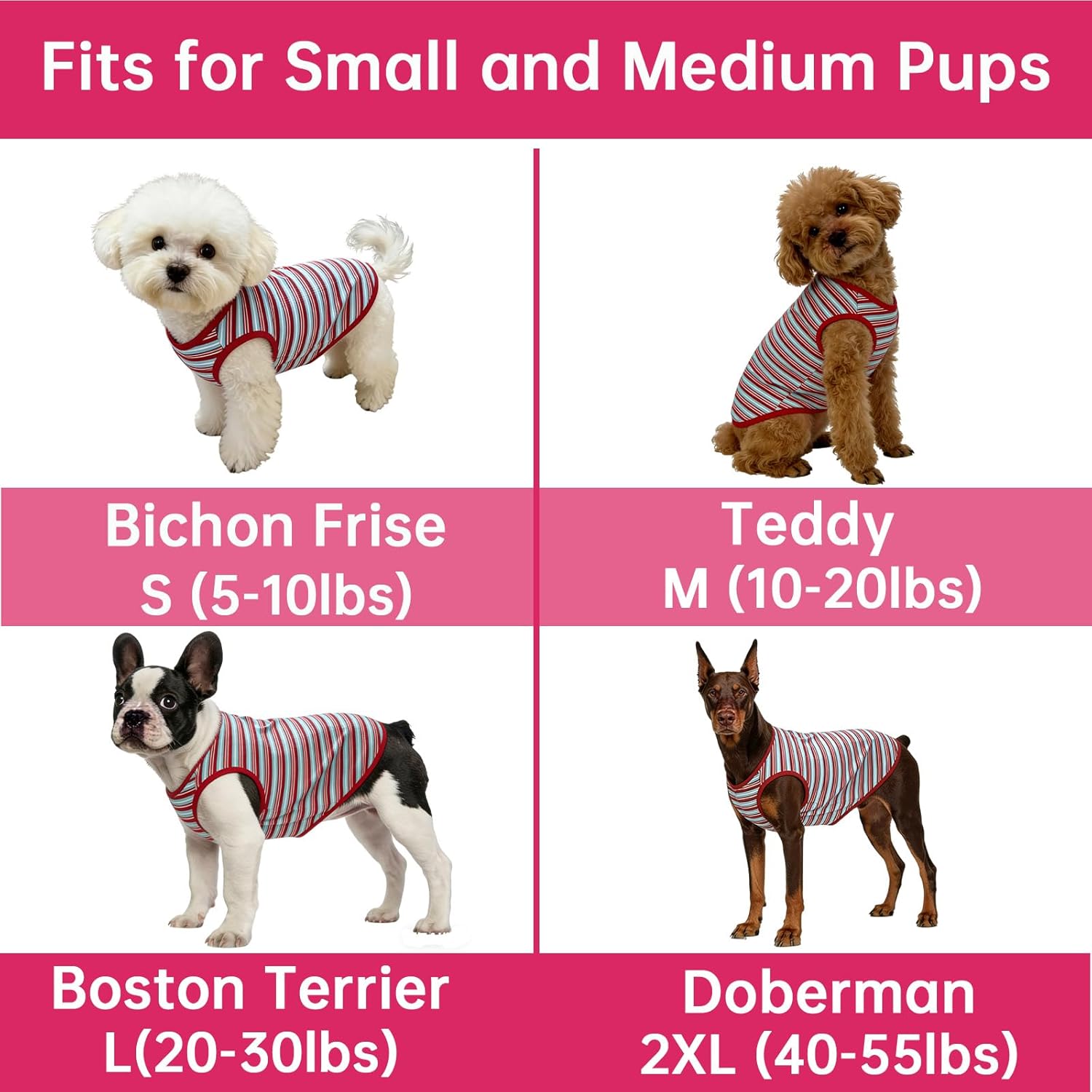 Dog Shirts Sleeveless Dog T Shirts Soft Pet T-Shirt Classic Red Stripes Print for Puppy Small Medium Large Dogs Breathable Pet Vest for Birthday, Photo Props & Daily Wear (Large (20-30lb), Red Stripe)