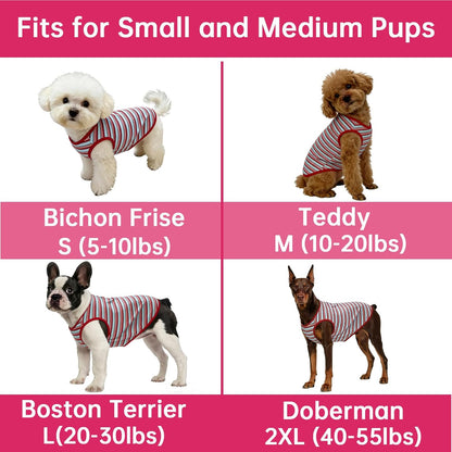 Dog Shirts Sleeveless Dog T Shirts Soft Pet T-Shirt Classic Red Stripes Print for Puppy Small Medium Large Dogs Breathable Pet Vest for Birthday, Photo Props & Daily Wear (Large (20-30lb), Red Stripe)