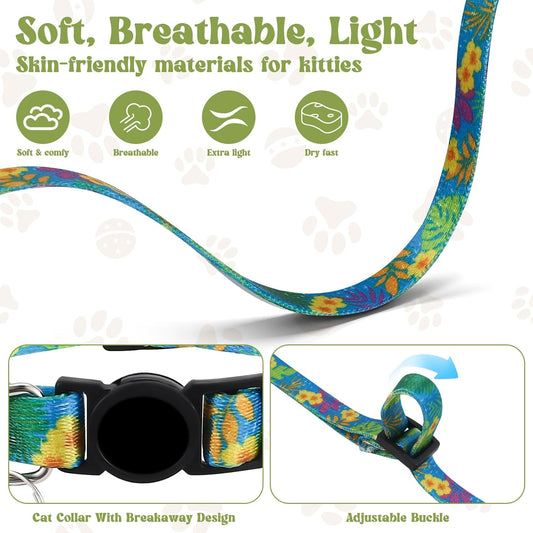 2 Pack Cat Harness and Leash Set - Escape Proof Adjustable Cat Harness, Outdoor Travel Harness for Cats & Kittens Multicolor