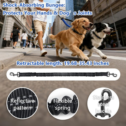 16.4ft Dual Retractable Dog Leash for Medium Dogs 35–55 lbs, USB Rechargeable LED Light, 360° Tangle-Free, Detachable Front Lead & Emergency Ready, Reflective Elastic (White)