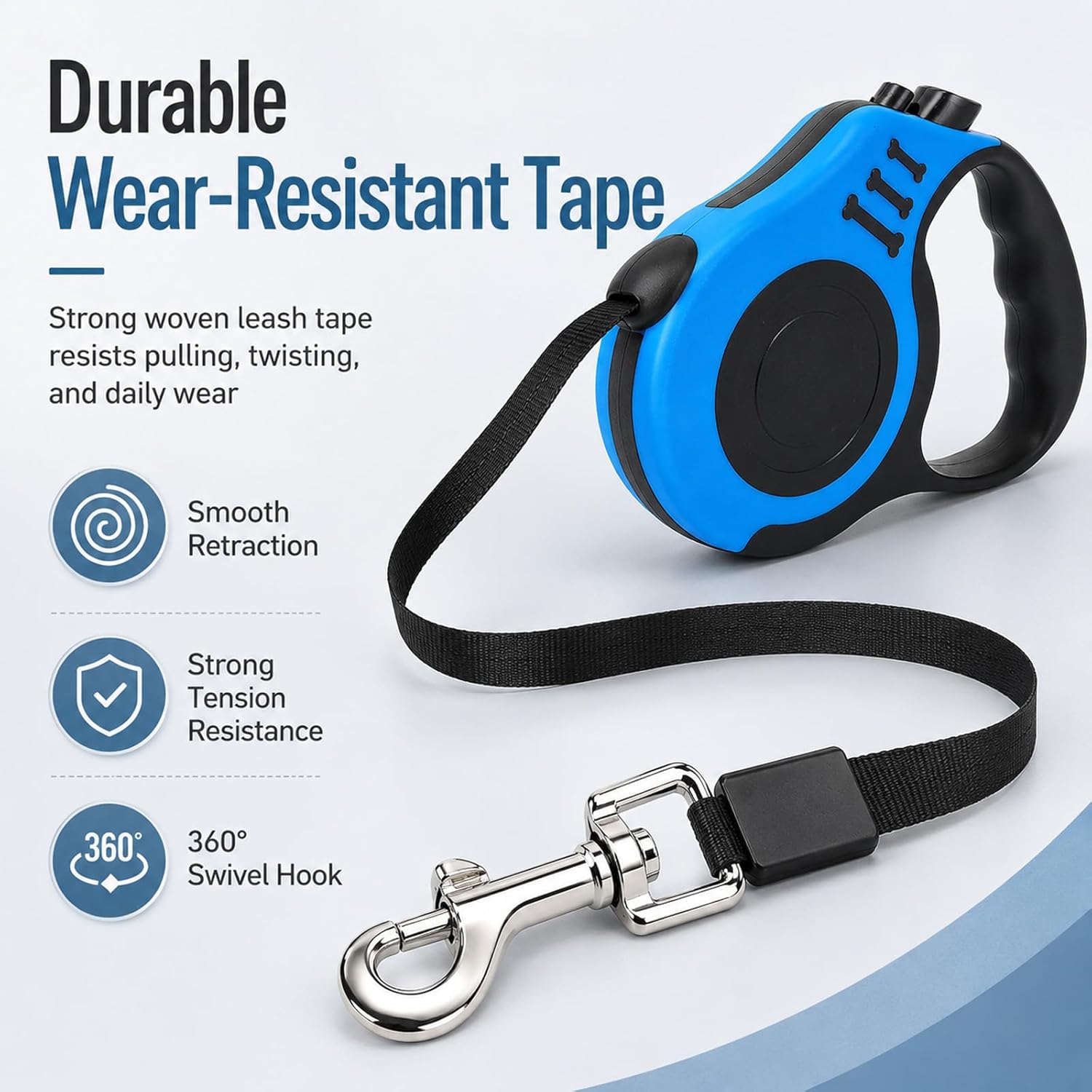 10 FT Retractable Dog Leash, Automatic Telescopic Pet Walking Leash with Non-Slip Handle, Durable Easy Grip Dog Tape Traction Rope for Small Medium Dogs, Blue