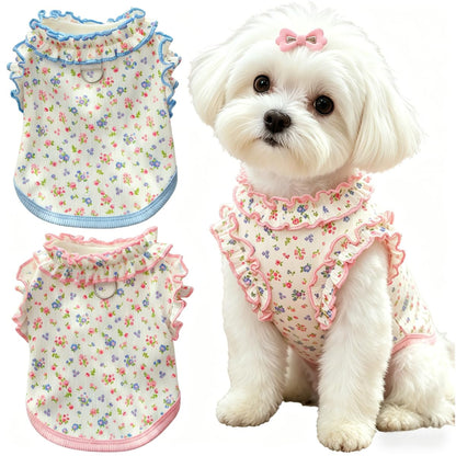 2 Pack Dog Clothes for Small Dogs Cats Cotton Rainbow Striped Dog T Shirt with Ruffled Hem, Soft Breathable Puppy Vest Spring Summer Pet Tank Tops, Sunflowers S