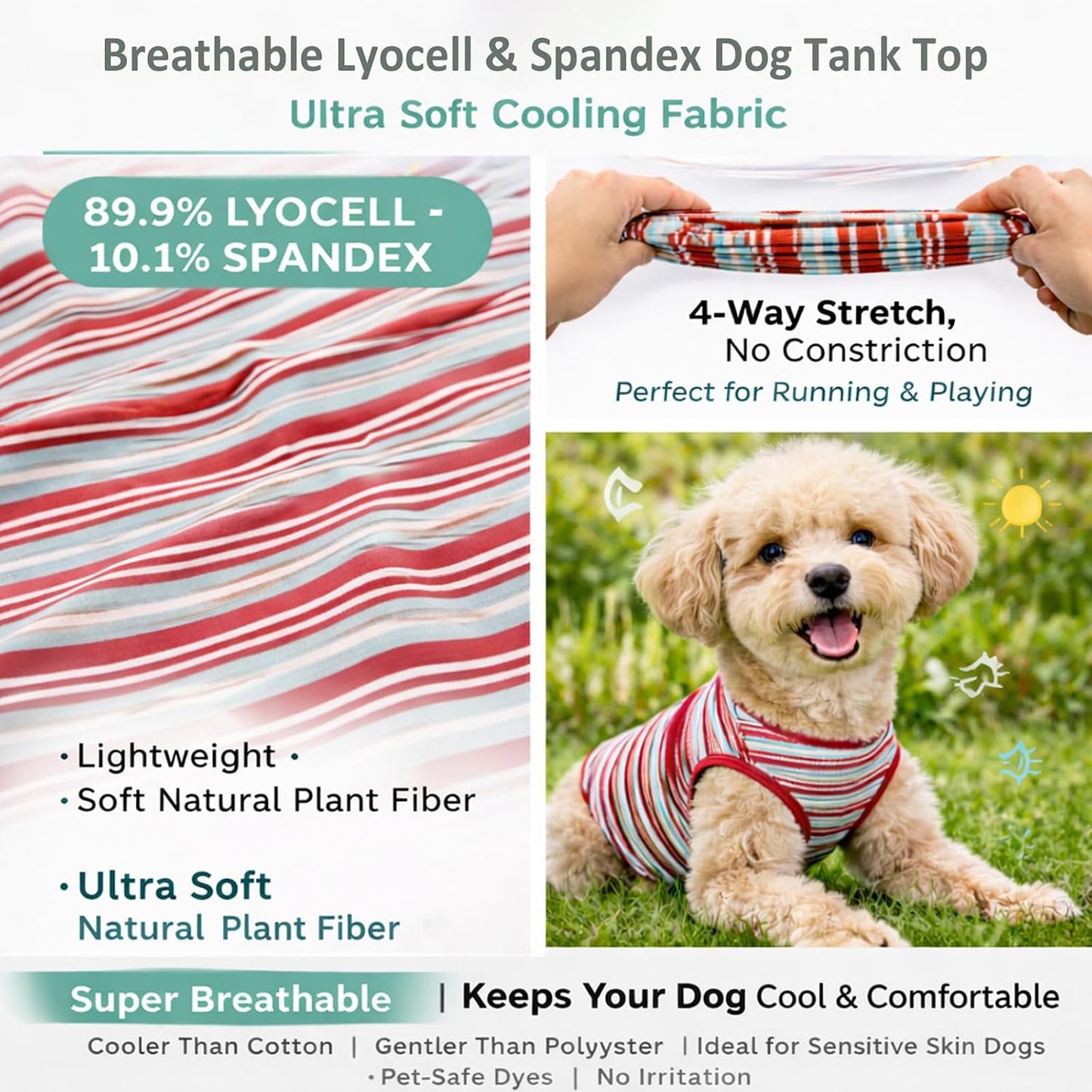 Dog Shirts Sleeveless Dog T Shirts Soft Pet T-Shirt Classic Red Stripes Print for Puppy Small Medium Large Dogs Breathable Pet Vest for Birthday, Photo Props & Daily Wear (Large (20-30lb), Red Stripe)