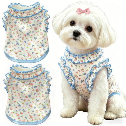 2 Pack Dog Clothes for Small Dogs Cats Cotton Rainbow Striped Dog T Shirt with Ruffled Hem, Soft Breathable Puppy Vest Spring Summer Pet Tank Tops, Sunflowers S