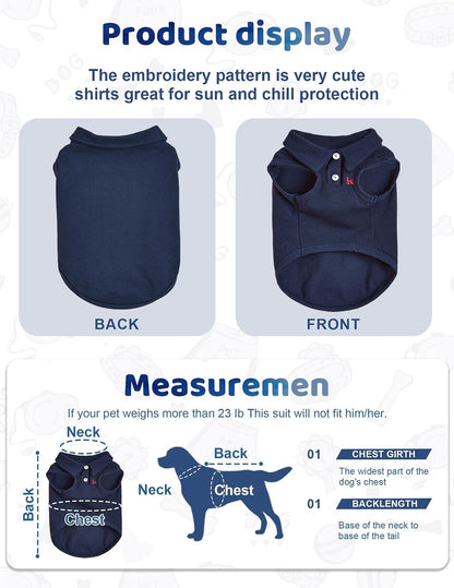 Dog Shirts for Small Medium Dogs - Summer Mellow Collared Polo T Shirt Puppy Soft Clothes Cats for Cute Boy Girl Pets, Navy Blue, Embroider, Parent-Child Clothing, Large