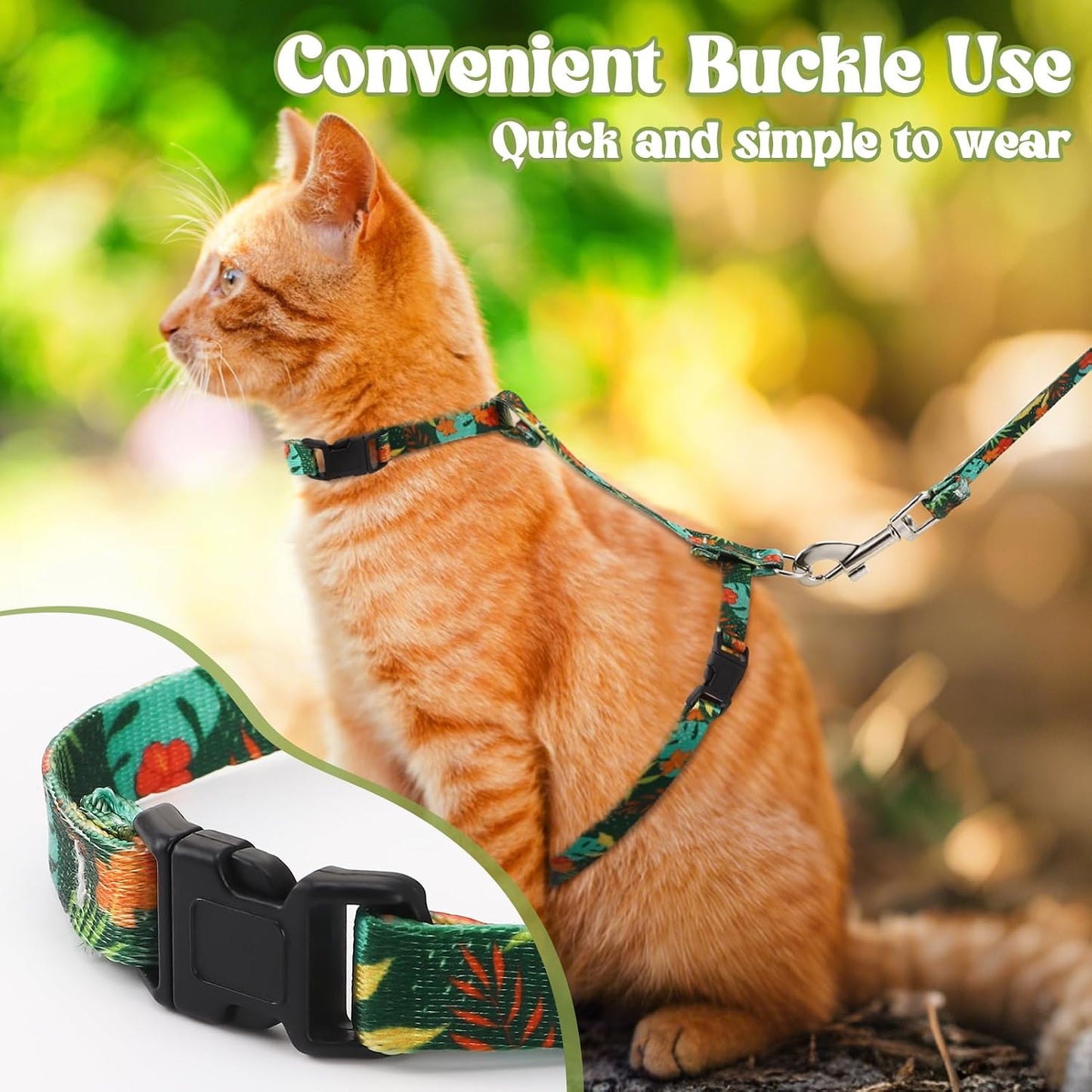 2 Pack Cat Harness and Leash Set - Escape Proof Adjustable Cat Harness, Outdoor Travel Harness for Cats & Kittens Multicolor