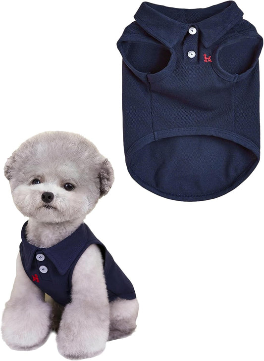 Dog Shirts for Small Medium Dogs - Summer Mellow Collared Polo T Shirt Puppy Soft Clothes Cats for Cute Boy Girl Pets, Navy Blue, Embroider, Parent-Child Clothing, Large