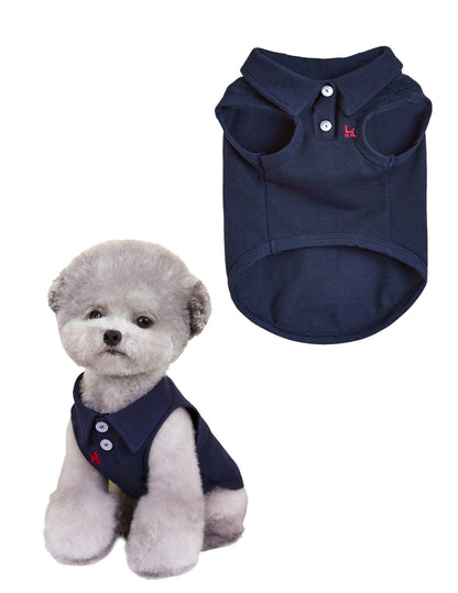 Dog Shirts for Small Medium Dogs - Summer Mellow Collared Polo T Shirt Puppy Soft Clothes Cats for Cute Boy Girl Pets, Navy Blue, Embroider, Parent-Child Clothing, Large