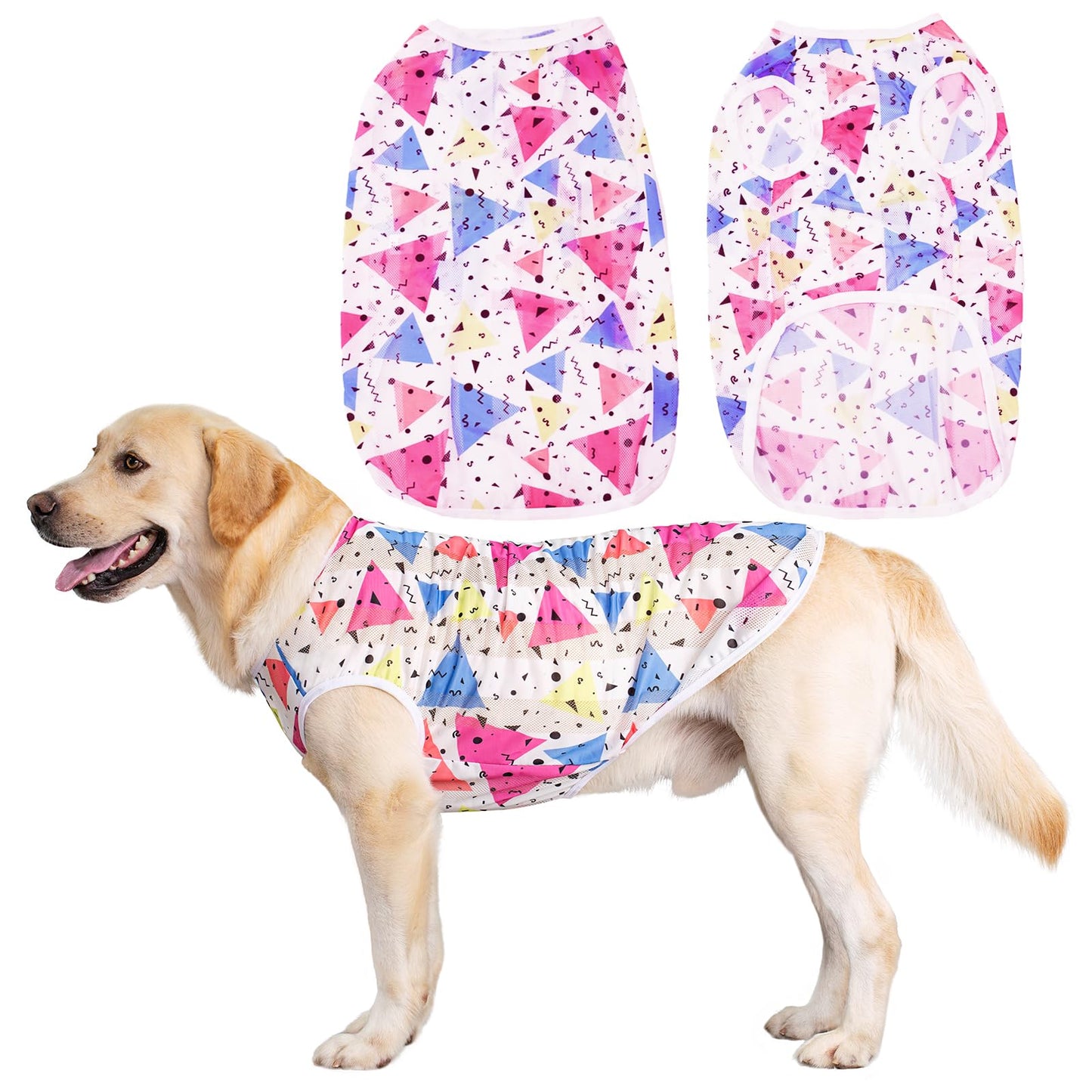 Dog Cooling Shirt for Medium Large Dogs, Breathable Mesh Dog T Shirt with Sun Protection, Lightweight Summer Dog Clothes, Soft Cooling Pajama Vest for Sleeping Walking Outdoor（Circular-30）