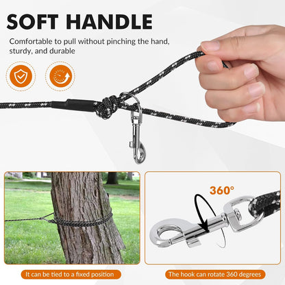 15FT Reflective Cat Leash,Escape Proof Long Training Lead for Cats Kittens & Small Pets,Durable Outdoor Walking Leash with Waste Bag Dispenser(Black)