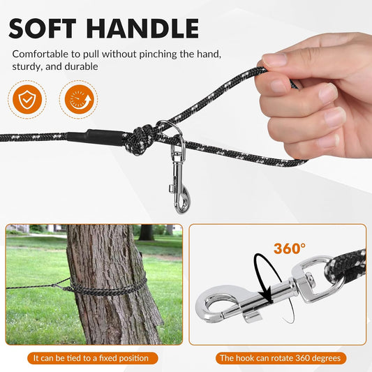15FT Reflective Cat Leash,Escape Proof Long Training Lead for Cats Kittens & Small Pets,Durable Outdoor Walking Leash with Waste Bag Dispenser(Black)
