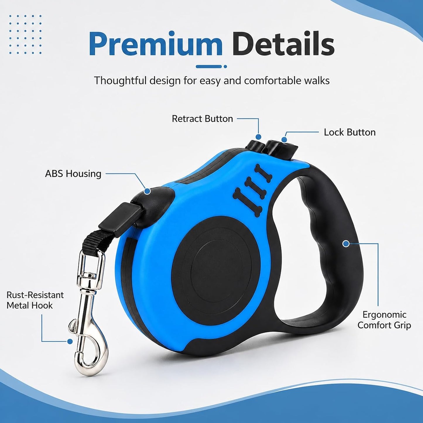 10 FT Retractable Dog Leash, Automatic Telescopic Pet Walking Leash with Non-Slip Handle, Durable Easy Grip Dog Tape Traction Rope for Small Medium Dogs, Blue