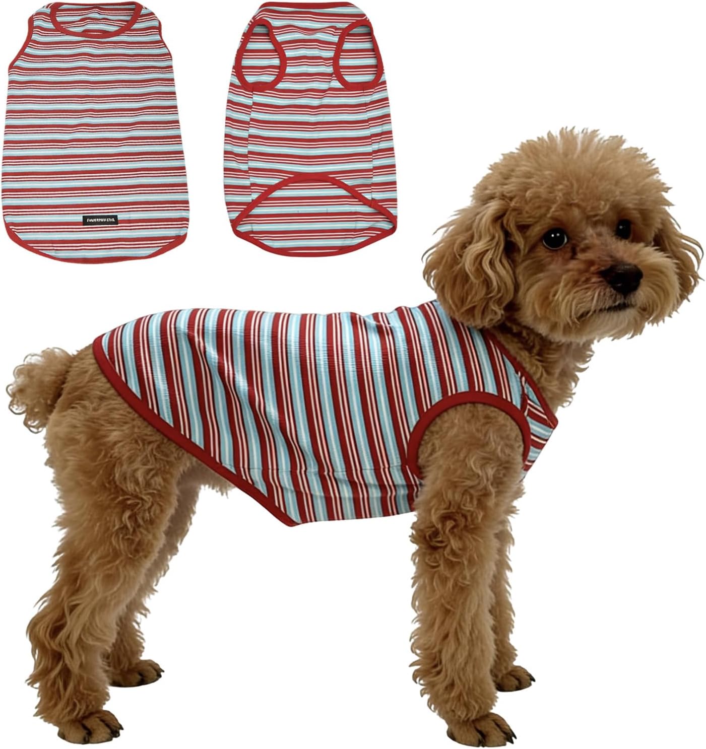 Dog Shirts Sleeveless Dog T Shirts Soft Pet T-Shirt Classic Red Stripes Print for Puppy Small Medium Large Dogs Breathable Pet Vest for Birthday, Photo Props & Daily Wear (Large (20-30lb), Red Stripe)
