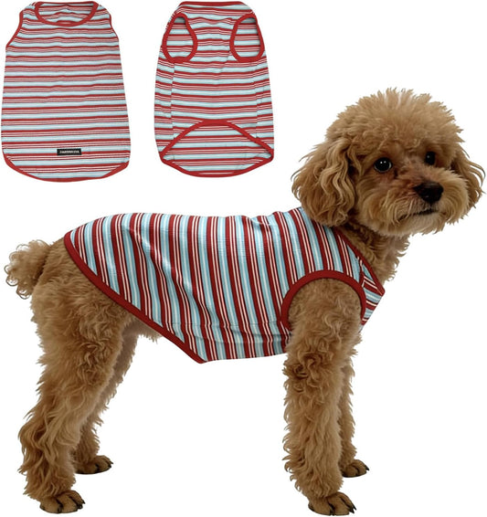 Dog Shirts Sleeveless Dog T Shirts Soft Pet T-Shirt Classic Red Stripes Print for Puppy Small Medium Large Dogs Breathable Pet Vest for Birthday, Photo Props & Daily Wear (Large (20-30lb), Red Stripe)