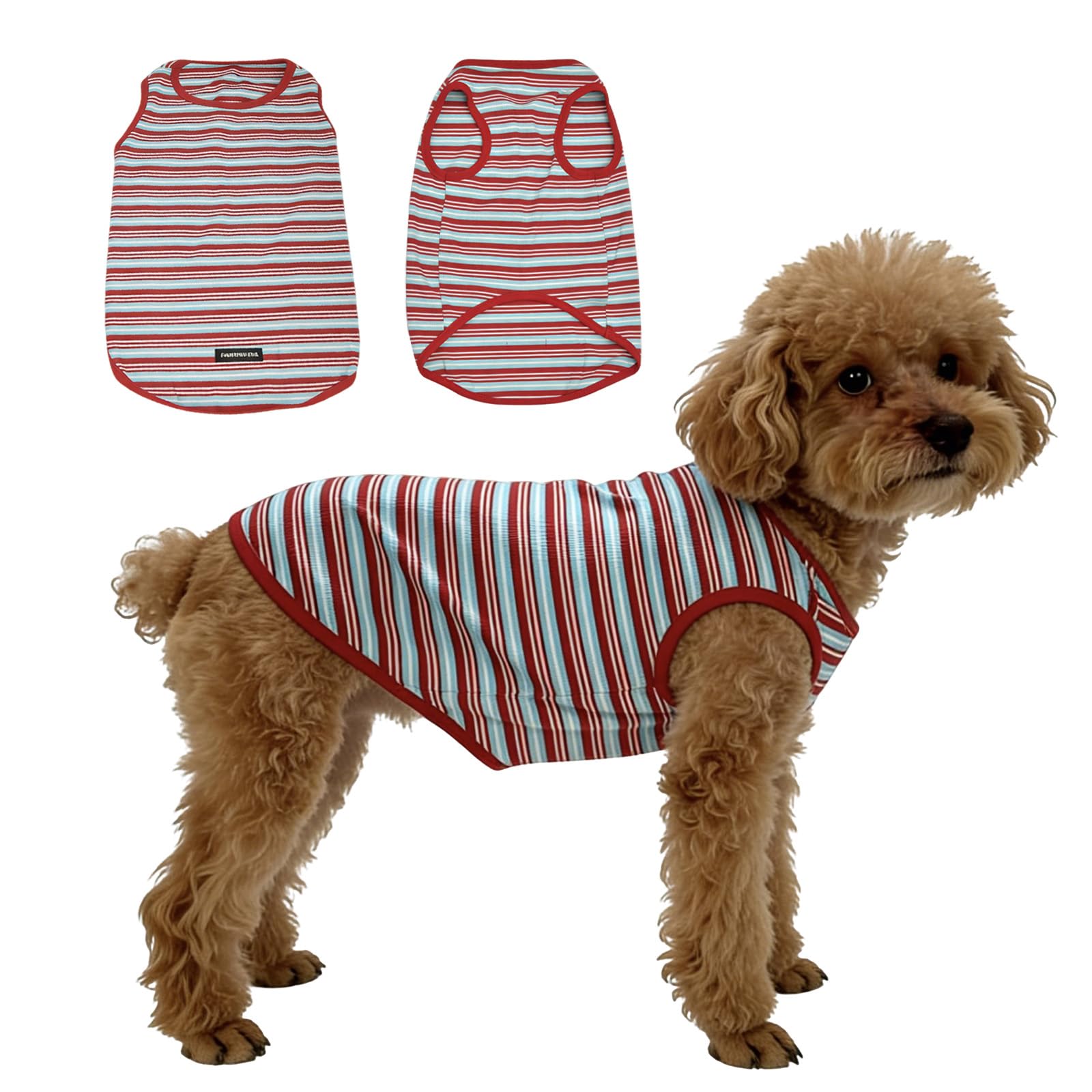 Dog Shirts Sleeveless Dog T Shirts Soft Pet T-Shirt Classic Red Stripes Print for Puppy Small Medium Large Dogs Breathable Pet Vest for Birthday, Photo Props & Daily Wear (Large (20-30lb), Red Stripe)
