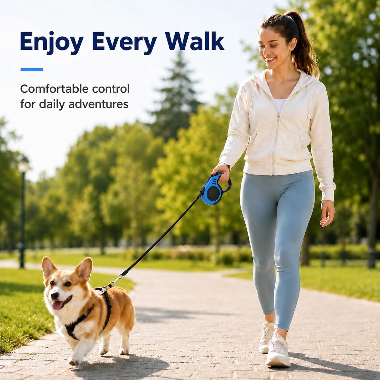 10 FT Retractable Dog Leash, Automatic Telescopic Pet Walking Leash with Non-Slip Handle, Durable Easy Grip Dog Tape Traction Rope for Small Medium Dogs, Blue