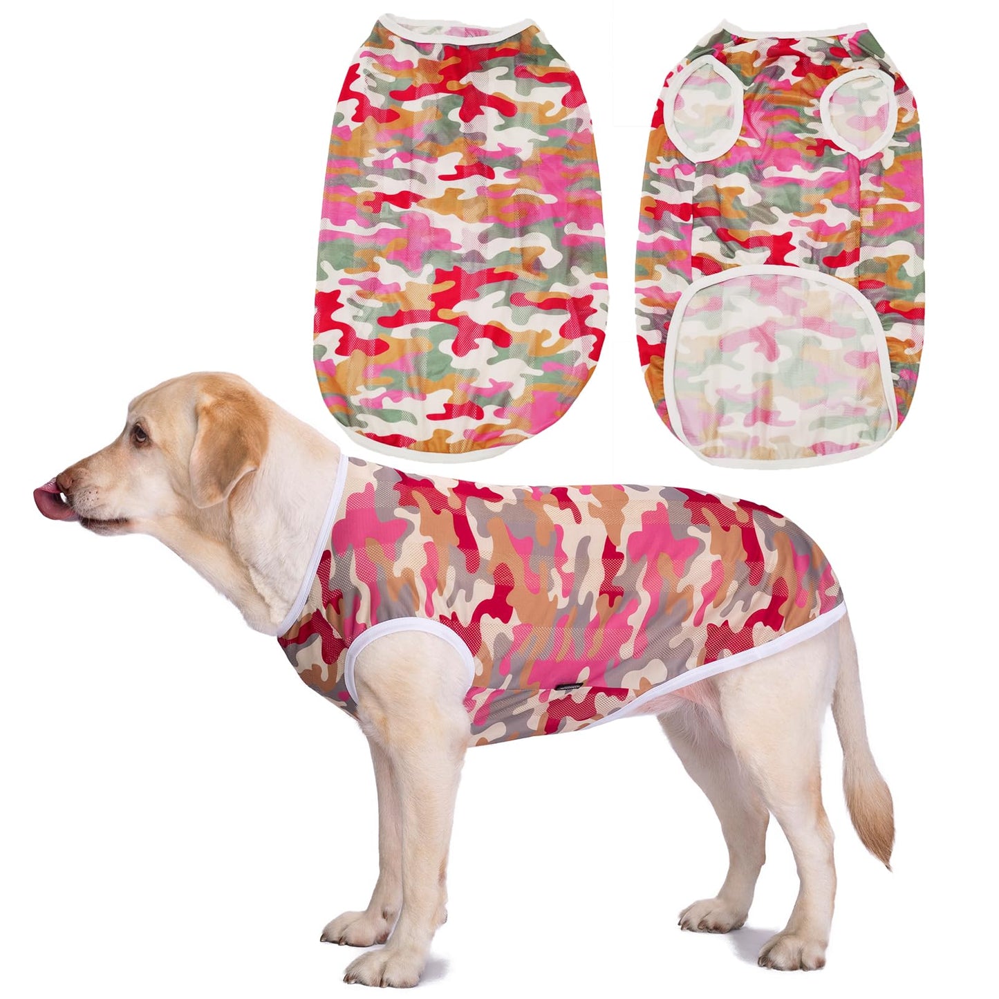 Dog Cooling Shirt for Medium Large Dogs, Breathable Mesh Dog T Shirt with Sun Protection, Lightweight Summer Dog Clothes, Soft Cooling Pajama Vest for Sleeping Walking Outdoor（Circular-30）