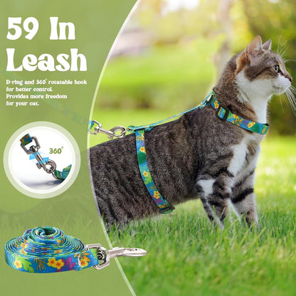 2 Pack Cat Harness and Leash Set - Escape Proof Adjustable Cat Harness, Outdoor Travel Harness for Cats & Kittens Multicolor