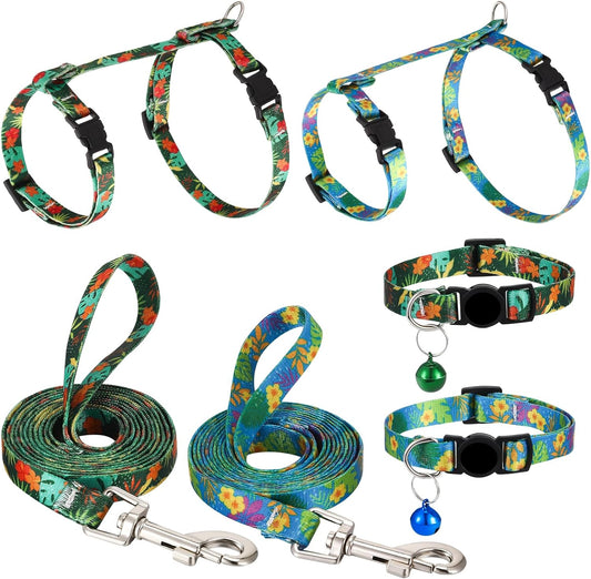 2 Pack Cat Harness and Leash Set - Escape Proof Adjustable Cat Harness, Outdoor Travel Harness for Cats & Kittens Multicolor