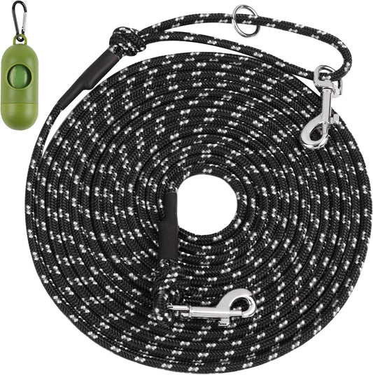 15FT Reflective Cat Leash,Escape Proof Long Training Lead for Cats Kittens & Small Pets,Durable Outdoor Walking Leash with Waste Bag Dispenser(Black)