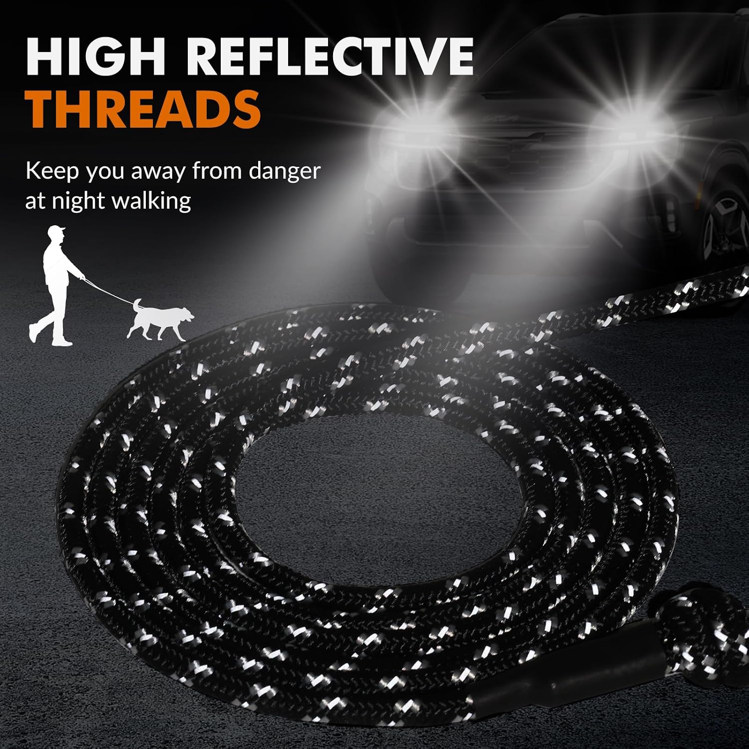15FT Reflective Cat Leash,Escape Proof Long Training Lead for Cats Kittens & Small Pets,Durable Outdoor Walking Leash with Waste Bag Dispenser(Black)