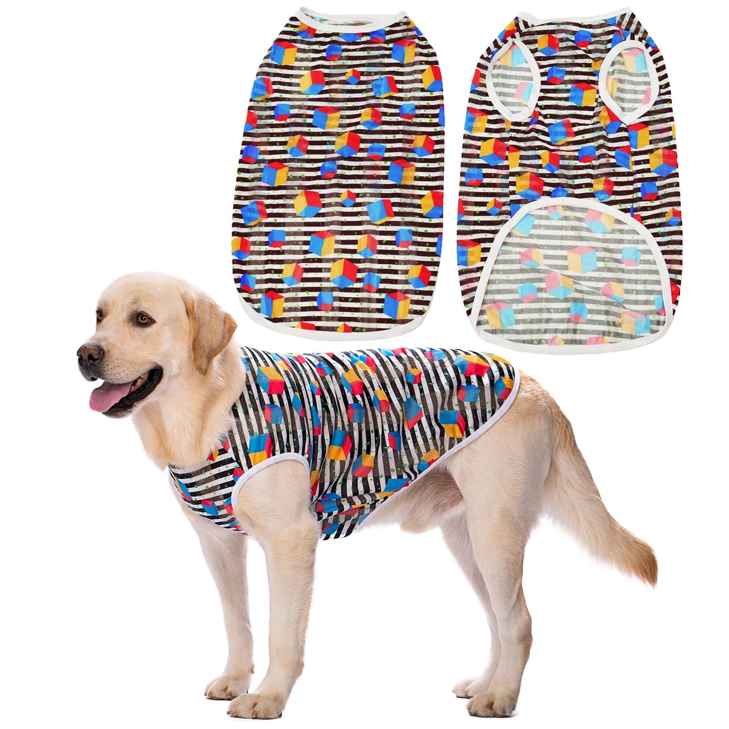 Dog Cooling Shirt for Medium Large Dogs, Breathable Mesh Dog T Shirt with Sun Protection, Lightweight Summer Dog Clothes, Soft Cooling Pajama Vest for Sleeping Walking Outdoor（Circular-30）