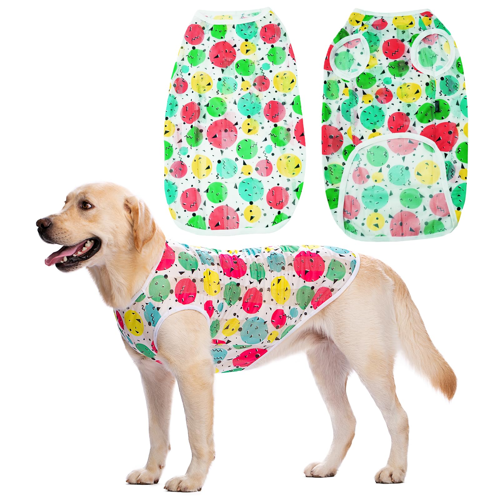 Dog Cooling Shirt for Medium Large Dogs, Breathable Mesh Dog T Shirt with Sun Protection, Lightweight Summer Dog Clothes, Soft Cooling Pajama Vest for Sleeping Walking Outdoor（Circular-30）